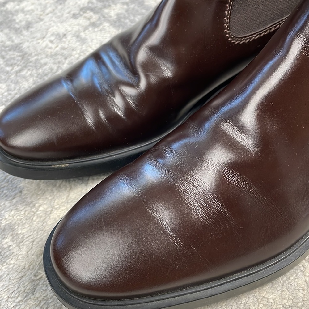 Tods Chelsea Boots Dark Brown Glossy Smooth Leather Shoes US 7.5 - Picture 7 of 13